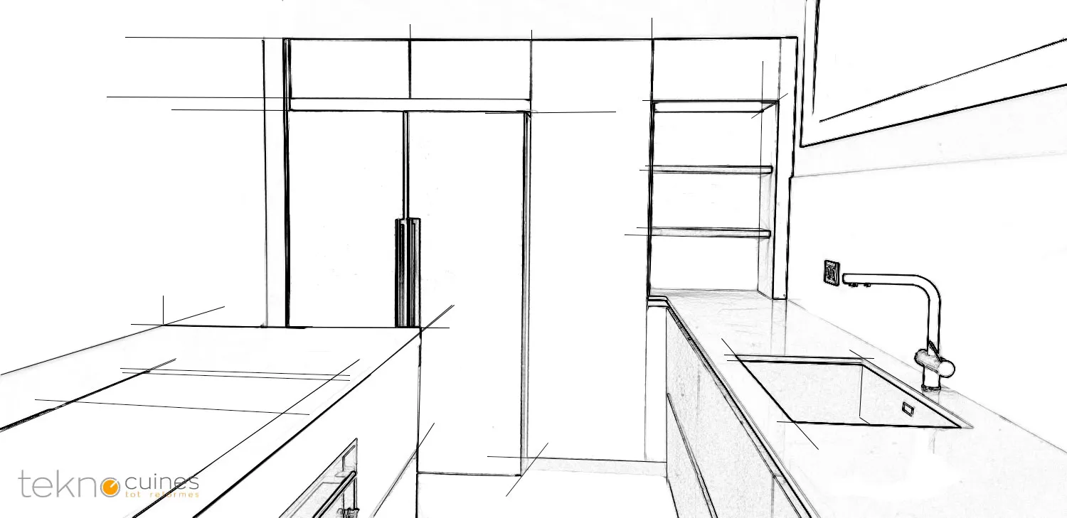 Diseño 3D de reforma de cocina en Barcelona