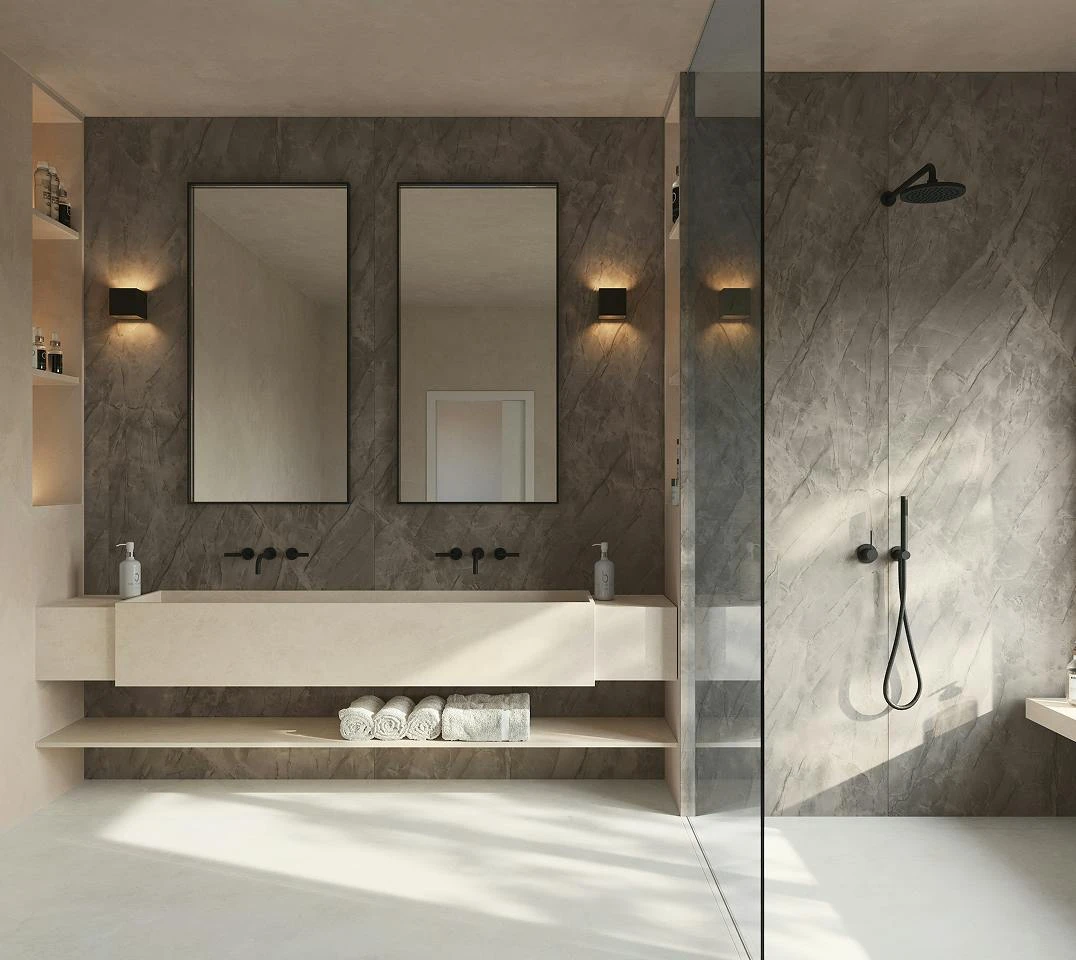 Dekton Artik Nodes Kobuk en paret de dutxa i lavabo